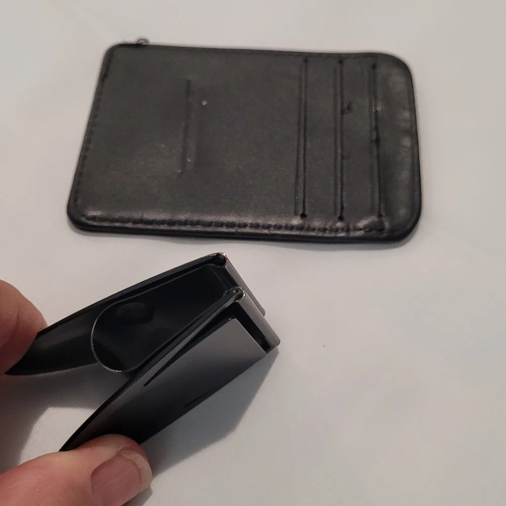 Black Leather Card & Momey Holder with Clip